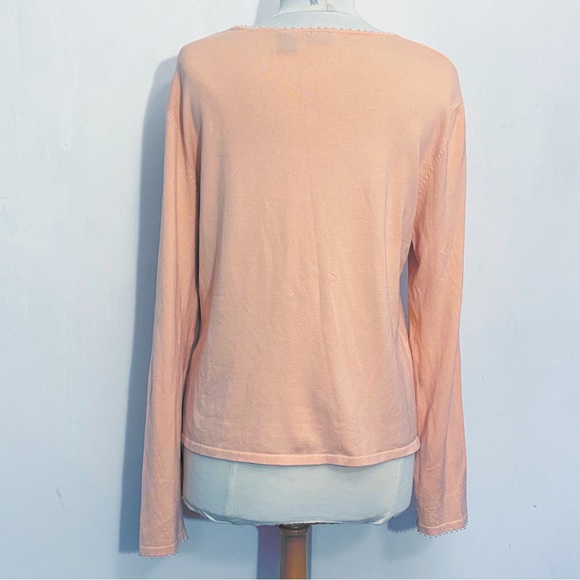 FIELD MANOR 52% silk with nylon and cotton sweater. Bead trim neck and wrist L - Picture 5 of 7